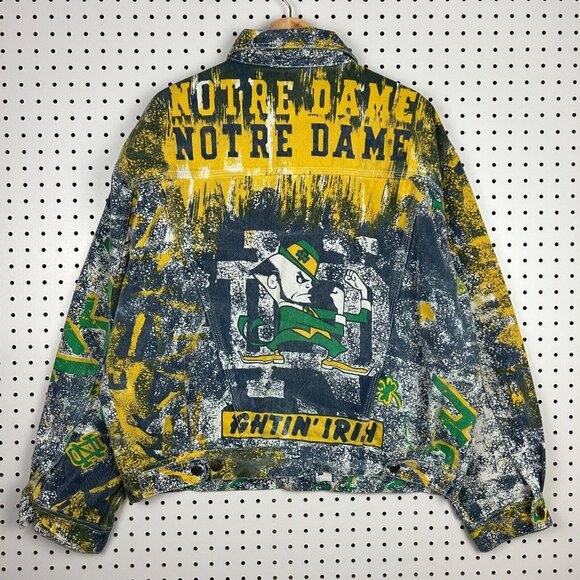Notre Dame Vintage Jean Jacket Sz XL Pro Player All Over AOP Fighting Irish 90s - Picture 2 of 9